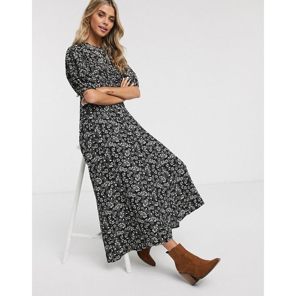 Free People Dresses & Skirts - Free People Black White Floral Jessi Midi Dress